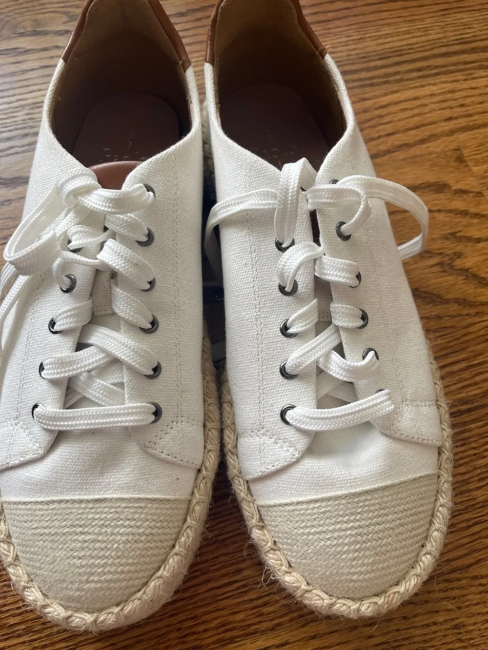 Paolo White Canvas Espadrille Sneakers with Tan Heel - Picture 1 of 3